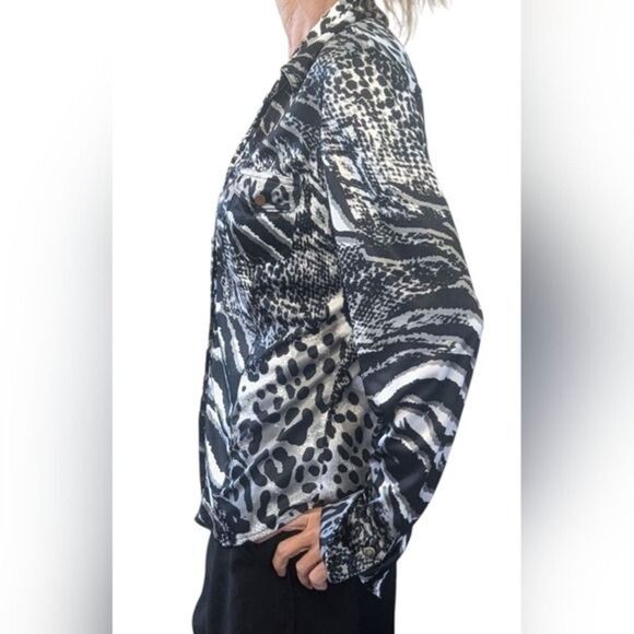 Vintage Cache Animal Print Satin Blouse L – Y2K Glam Rock Street Style Top - Picture 2 of 10